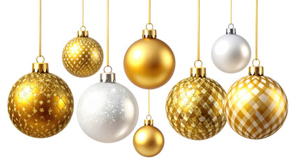 Christmas Ornaments PNG &ndash; Golden and White Hanging Decorations, Stars and Baubles Isolated Transparent Background