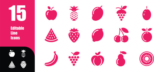 Fruit Editable Line Icons Assortment