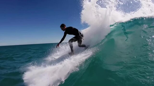 Male Surfer Riding Wave on the Ocean Sea in Kalbarri, Australia