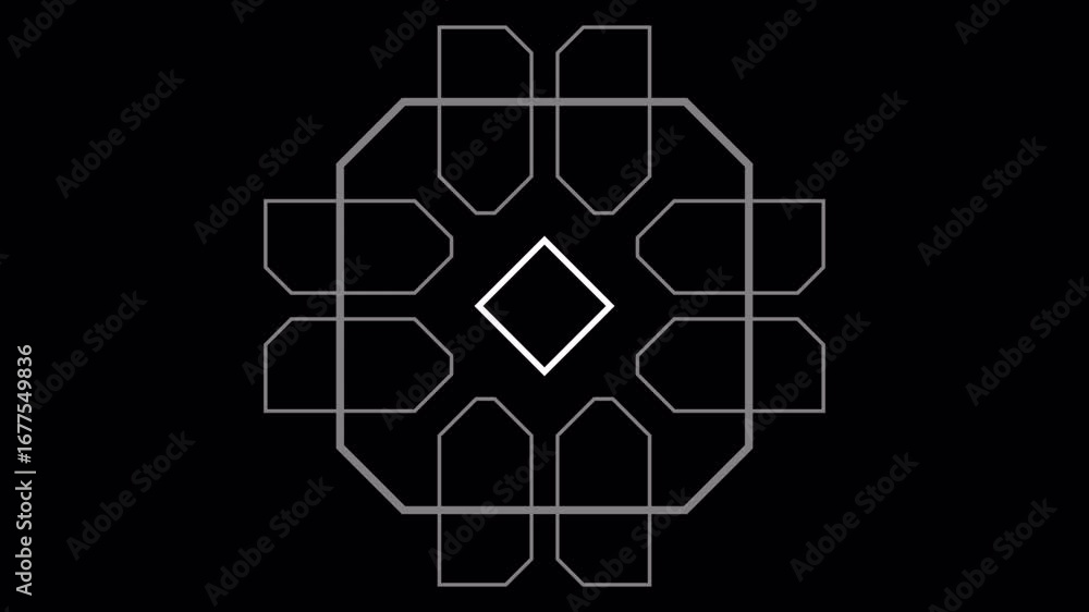 Poster geometric pattern animation: abstract lines and shapes on black background
