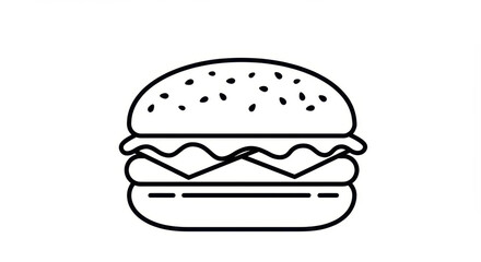 Minimalist burger line art illustration with simple details against a blank canvas