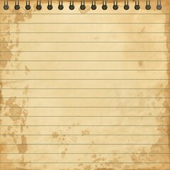 Naklejka premium An aged notebook page with horizontal lines and spiral binding at the top showing aged spots and stains copy space