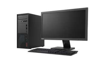 Modern desktop computer setup with monitor and keyboard for office or home use transparent background