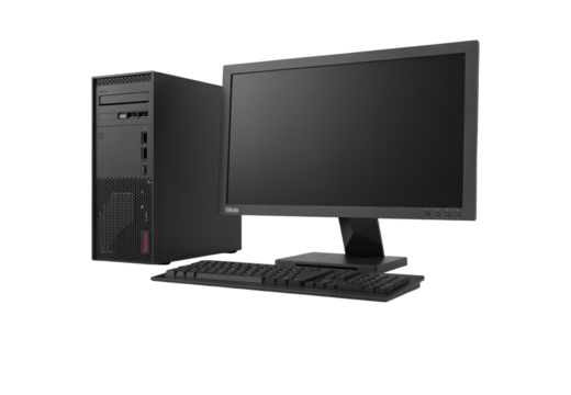 Modern desktop computer setup with monitor and keyboard for office or home use transparent background