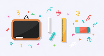 A whimsical and vibrant composition of classroom necessities on a pastel