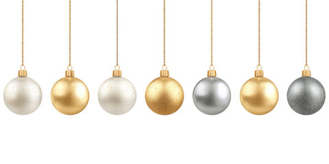 Christmas Ornaments PNG – Golden and White Hanging Decorations, Stars and Baubles Isolated Transparent Background