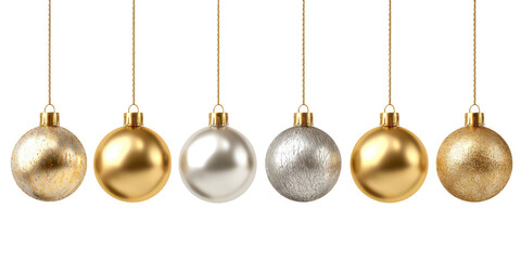Christmas Ornaments PNG &ndash; Golden and White Hanging Decorations, Stars and Baubles Isolated Transparent Background