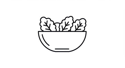 Minimalist line art depiction of a salad bowl filled with leafy greens healthy food