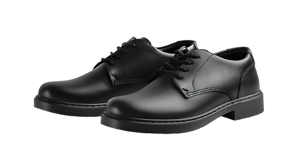 Illustration of pair of classic black leather dress shoes isolated on transparent background, showcasing timeless style and elegance for formal occasions, business meetings, and sophisticated attire