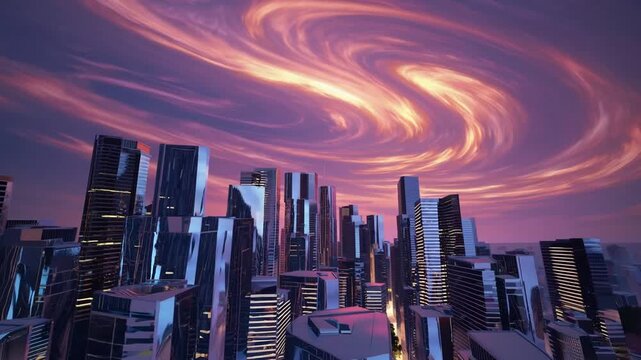 Abstract and Imaginative Skyline During Sunset Over Cityscape Can Use to Display or Montage on Product Abstract Fantacy Sky on Sunset Cityscape Can Use to Display or Montage on Product