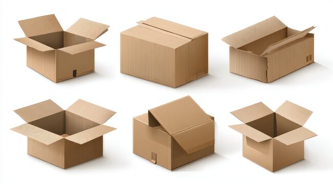 Cardboard boxes in various open positions