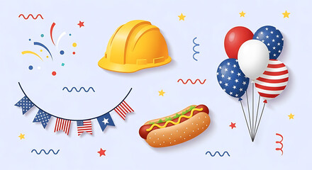 Labor day patriotic celebration banner template vector festive cartoon style