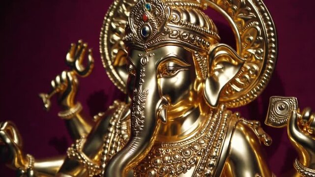 religious statue or of the Hindu deity Lord Ganesh, the god of beginnings, crafted in gold