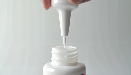 Hand pouring liquid from dropper bottle
