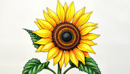 Sunflower drawing with vibrant yellow petals
