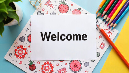 Welcome sign on colorful illustrated background
