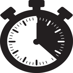 A black and white illustration of a stopwatch showing approximately thirty seconds on a white background