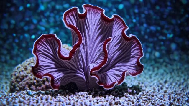 Vibrant purple and red mushroom coral specimen, preferred variety among aquatic enthusiasts
