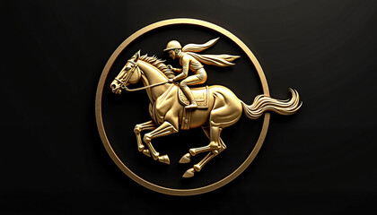 Golden horse and rider in motion against black background
