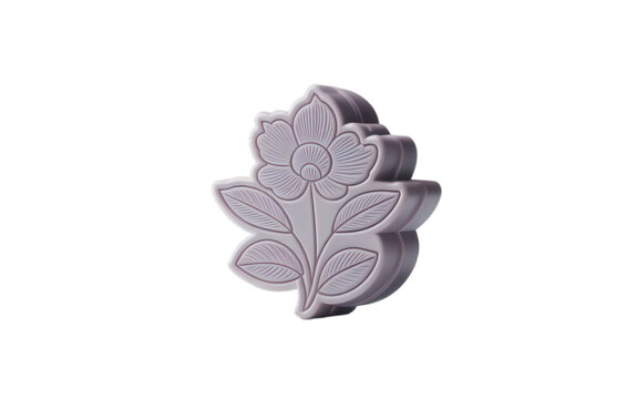 Delicate lavender colored floral shaped soap or bath bomb with intricate petal details isolated on transparent background