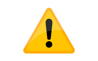 Yellow warning triangle with exclamation mark isolated on transparent background
