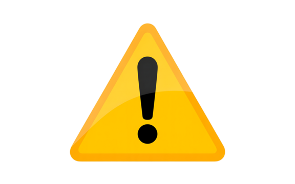 Yellow warning triangle with exclamation mark isolated on transparent background