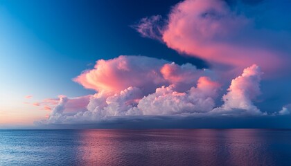 stunning pink clouds at sunset with a clear blue sky a serene and peaceful scene for relaxation and vacations