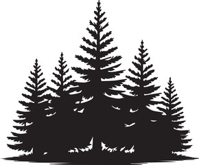 Obraz premium Silhouette of a Dense Pine Forest Against a White Background pine trees