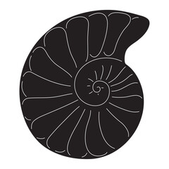 Black seashell silhouette isolated on white background for icons, webs, stickers