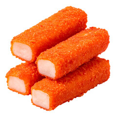 Crab sticks battered and fried Isolated on white and transparent background