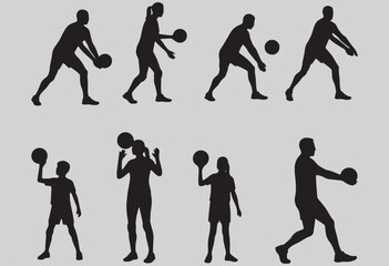 Volleyball  Players Silhouettes Set - Serving, Spiking, Passing Vector.