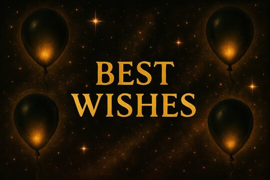 A festive design featuring black balloons and the phrase "Best Wishes," perfect for celebrations, greetings, or promotional materials.