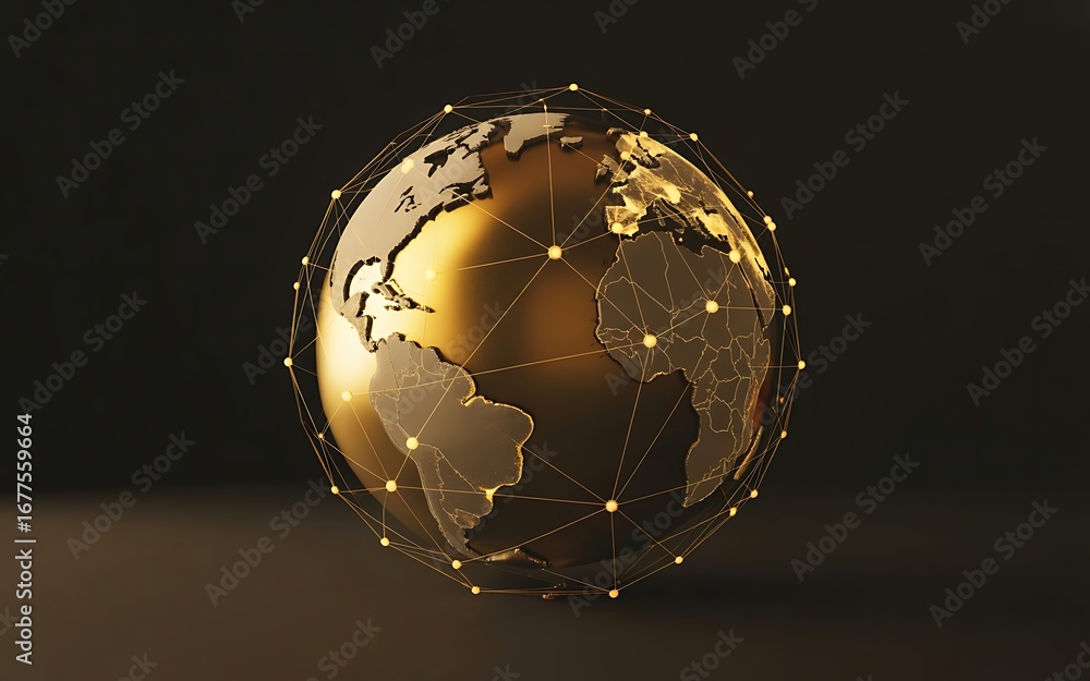 Poster global network connectivity earth globe with interconnected nodes and lines