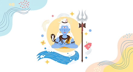 Obraz premium Vibrant illustration of Shiva meditation adorned with artistic flourishes