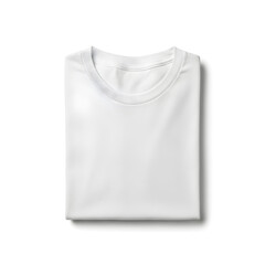 A clean, folded white t-shirt is presented on a white background with a soft shadow.