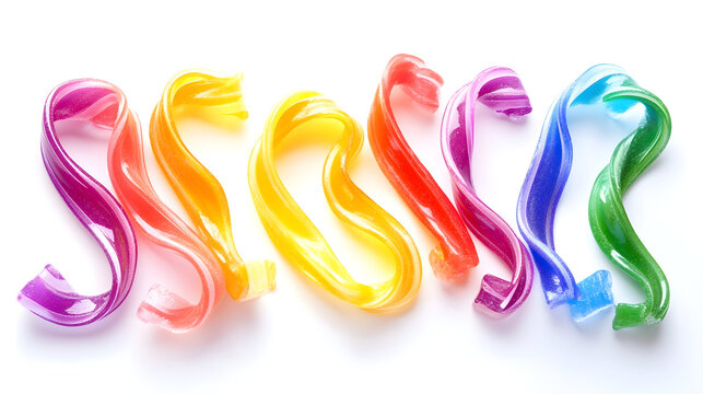 Vibrant rainbow candy strips twisted into spirals for sweet treats and confectionery themes