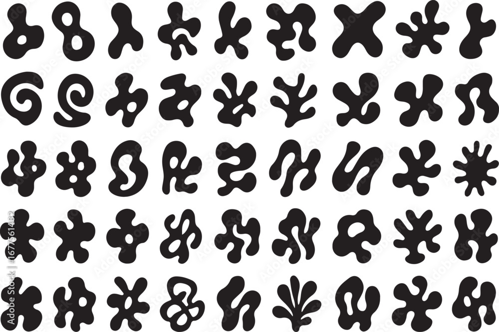 Poster collection of organic abstract blob shapes and symbols diverse forms for graphic design and artistic