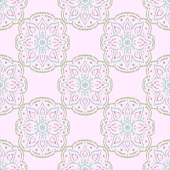 Pastel Ikat Minimal Seamless Pattern, Soft Boho Abstract Textile Design, Modern Geometric Background in Light Pink Blue Mint Beige Tones, Elegant Minimalist Fabric Texture Illustration
