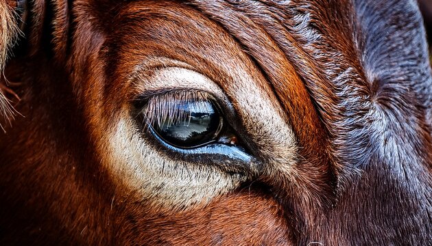 close up of beautiful eye of a brown cow