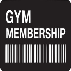 A black gym membership card with a barcode and the words gym membership in white on a white background