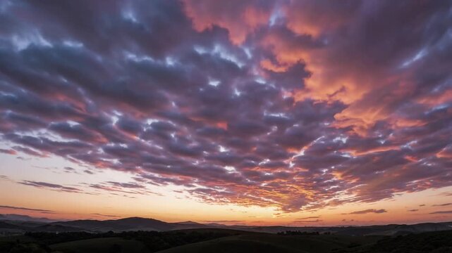 Dramatic and Beautiful Landscape View of Golden Sky During Sunrise or Dawn, Featuring Gold Cloudscapes with Sunlight at Dusk Time