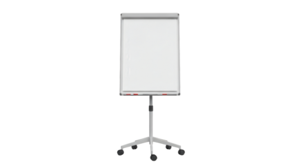 White Flipchart Presentation Board with Rolling Stand Isolated on White Background, Ready for Business Meetings and Lectures