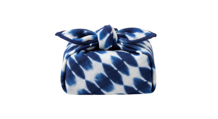 Elegant furoshiki wrapping with Indigo tie-dye, capturing the beauty of traditional Japanese gifts on a white background