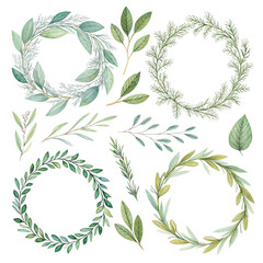 Botanical Leaf Wreaths and Greenery Frames – Watercolor Clipart