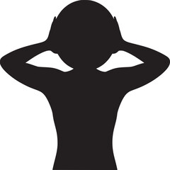 A silhouette of a person with their hands over their ears against a white colored background image