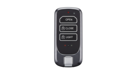 Wireless control device for smart home system and garage doors on a clean white backdrop.