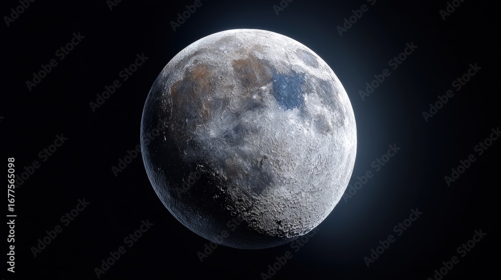 Poster a detailed close-up view of a celestial moon, showcasing its textured surface and subtle variations 
