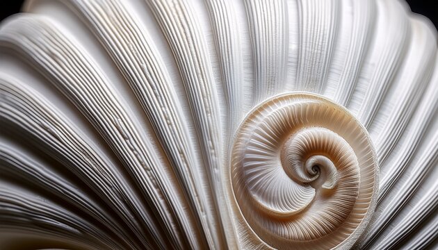 a close up of a white seashell with intricate spiral patterns