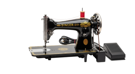 Antique Black Singer Sewing Machine on an Isolated White Background Showcasing Vintage Craftsmanship