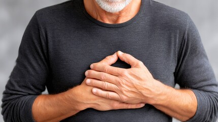 Senior man suffering from chest pain, possible heart attack
